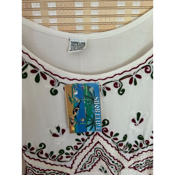 Shoreline White Embroidered Cotton Tank Top & Skirt Set With Fringe Details - Picture 3 of 13